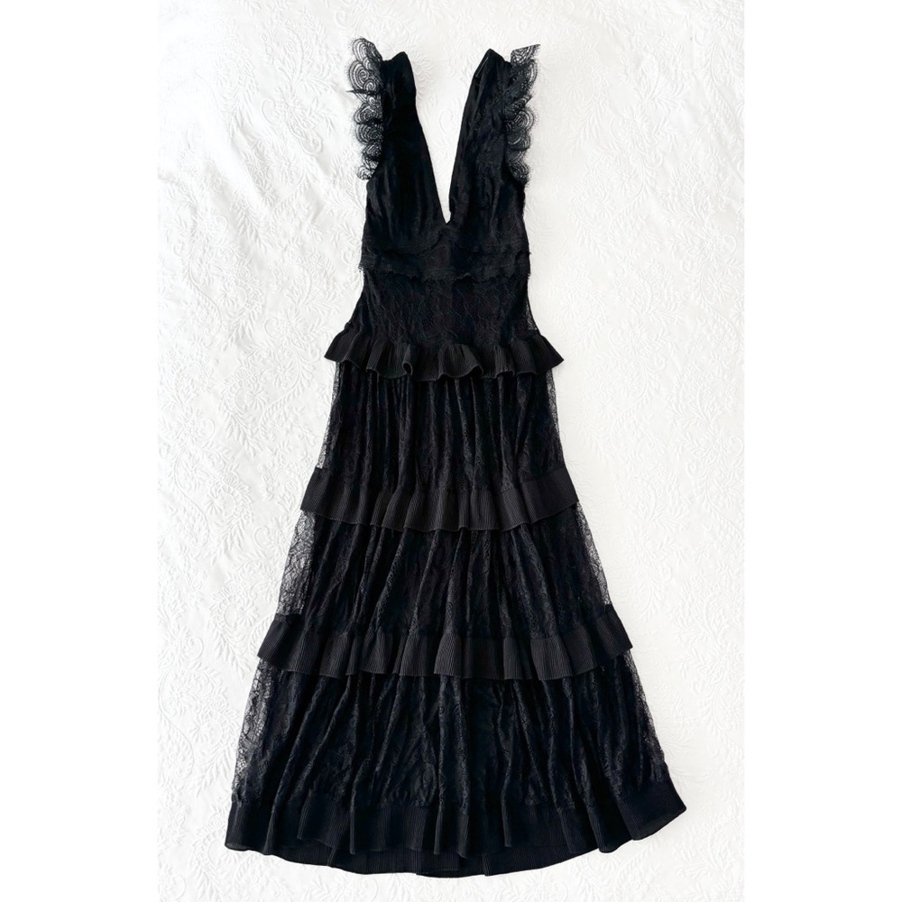 NWOT Lulus Marvelous Darling Black Lace Ruffled Tiered Maxi Dress Small - Picture 2 of 7